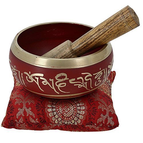 Ajuny Tibetan Singing Bowl Set Handmade Brass Sound Bowl for Meditation Yoga Chakra Healing Stress Relief Spiritual Mindfulness Authentic Unique Spiritual Gifts for Men & Women (Red)