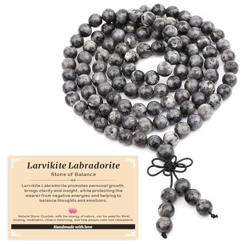 AD Beads 6mm 8mm 108 Prayer Mala Jasper Elastic Bracelet - Handmade Yoga Meditation Healing Power Energy Gifts for Unisex Adult. - color: Larvikite Labradorite(Balance )