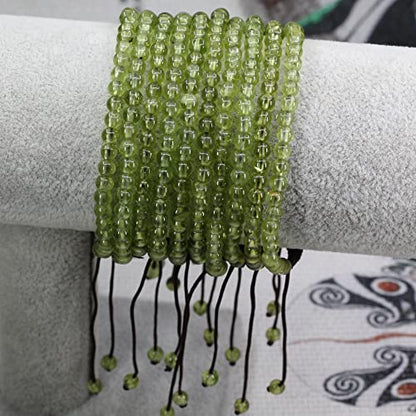 Keleny Natural Gemtones 4mm Round Beads Crystal Adjustable Braided Macrame Tassels Bracelets Unisex - color: Green Olivine Quartzite Peridot