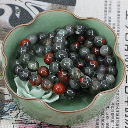 Keleny Semi Precious Stones Natural Gemstones 12mm Round Beads Crystal Stretch Bracelets 7 Inch Unisex - color: Grey African Bloodstone