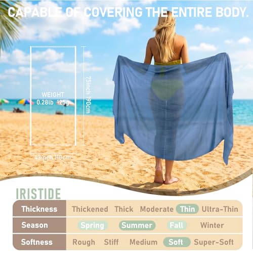 Women Summer Scarfs Large Long Lightweight Linen Beach Gauze Shawl Wrap 75”×43” - color: Blue Grey