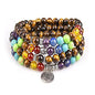 108 Mala Beads Necklace 7 Chakra Tree of Life Pendant Prayer Buddha Bracelets Healing Stone Yoga Men Women Jewelry - color: Praye Tiger Eye
