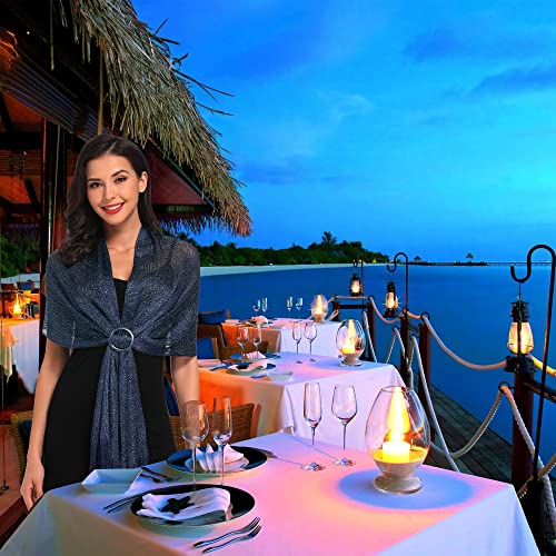 vimate Sparkling Metallic Shawls and Wraps for Evening Party/Wedding/Formal Dresses (With Free Buckle) - color: D1#. Navy Blue (With Navy Blue Buckle)