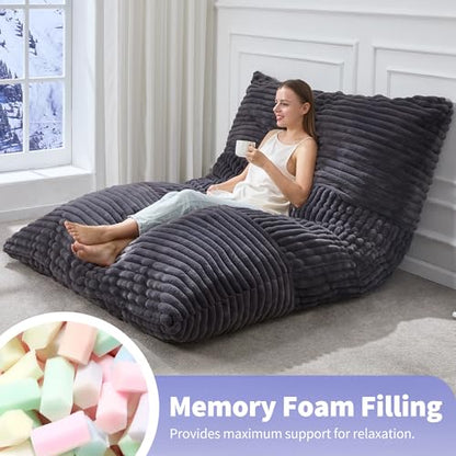 Hobestluk 3 in 1 Bean Bag Chair Giant Bean Bag Chairs Convertible Bean Bag Floor Cushion with Machine Washable Cover, Beanbag Chairs for Adult (Dark Grey) - color: Dark Grey