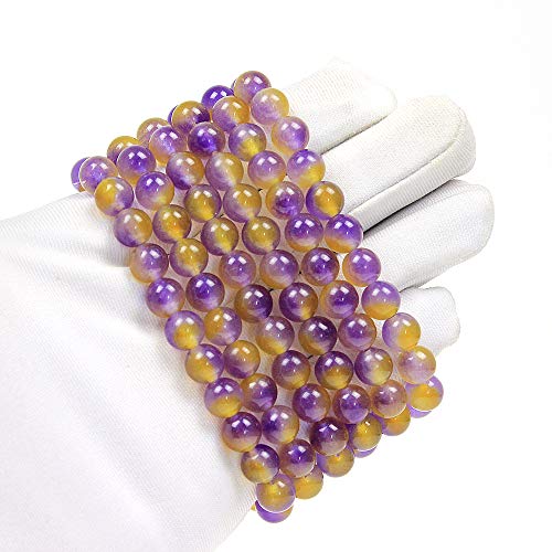 MJDCB Featured Men Women 8mm Beads Bracelet Elastic Natural Stone Yoga Bracelet Bangle 6.7" - color: Purple Yellow Jade