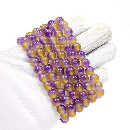 MJDCB Featured Men Women 8mm Beads Bracelet Elastic Natural Stone Yoga Bracelet Bangle 6.7" - color: Purple Yellow Jade