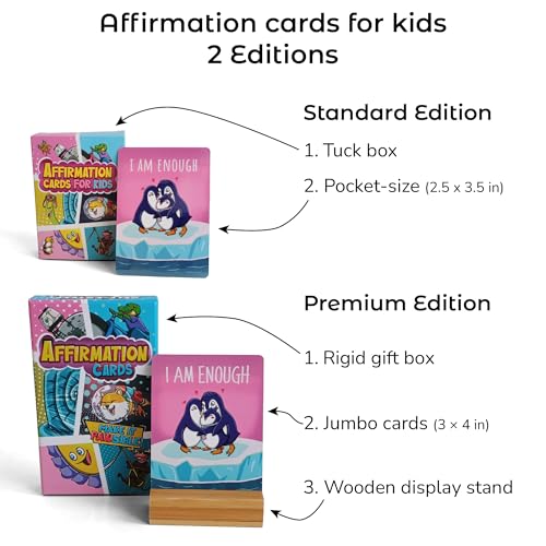 45 Affirmation Cards for Kids - Standard Edition – 2.5x3.5 in – Conversation Notes for Children and Toddlers – Mindfulness, Social Skills, CBT Therapy – Lunch, School Counselors, Teachers, Parents