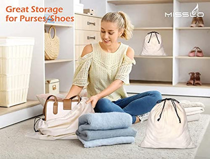 MISSLO Set of 3 Cotton Breathable Dust-proof Drawstring Storage Pouch Bag
