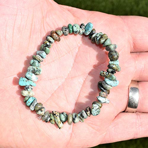 Zenergy Gems Charged Premium Natural Crystal Chip Bead Bracelet + Moroccan Selenite Charging Crystal [Included] - color: African Turquoise