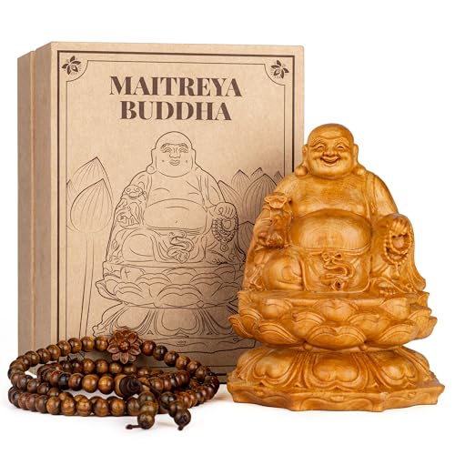 Laughing Buddha Statue, Maitreya Happy Buddha for Home Decor, Small Indoor Buddha Statue for Good Luck & Prosperity, Buddha Decor Gift