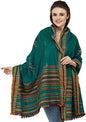 Exotic India Shawl from Kutch with Embroidered Bootis and Mirrors - Wool - color: Everglade