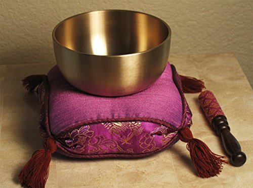 Meditation Accessory Japanese Rin Gong Singing Bowl Set 4.2" dia with Cushion & Brocade Striker - Mauve - color: 4.2" Mauve Brocade