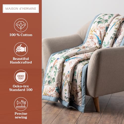 Maison d' Hermine Throw Blanket for Couch Lightweight Soft Warm Breathable Cotton Throw Blankets for Bed Girls Boys Women Men Gifts Sofa Living Room Spring Summer (Hokuzai - Grey, 50'' X 60'')