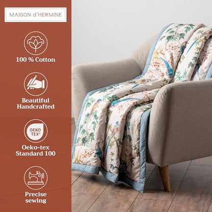Maison d' Hermine Throw Blanket for Couch Lightweight Soft Warm Breathable Cotton Throw Blankets for Bed Girls Boys Women Men Gifts Sofa Living Room Spring Summer (Hokuzai - Grey, 50'' X 60'')