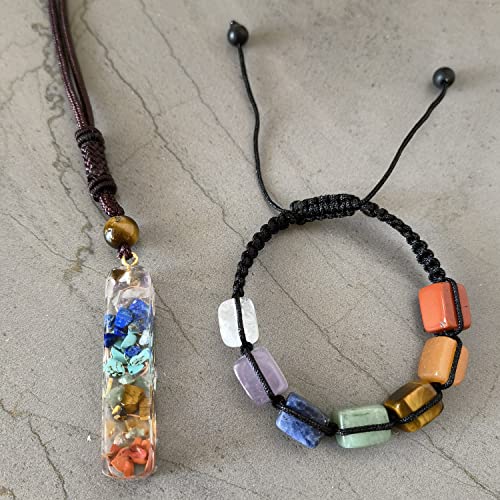 7 Chakra Pendant Necklace Healing Bracelet Set Orgone Energy Protection Necklace Yoga Adjustable Bracelet for Women Men