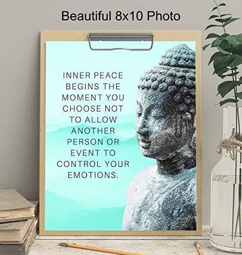 Buddhism Buddha Statue Art Print - Inspirational Motivational Zen Quote Wall Decor for Bathroom, Home, Apartment, Spa, Yoga or Meditation Room - Unique Gift for New Age Fan Women - 8x10 Blue Picture - size: 8"L x 10"W, style: Unframed