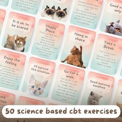 Cats Against Anxiety Cards - 50 Cards by Catchyourdreams for Self Esteem and Stress, Affirmations for Anxiety Emotions Cat Gifts for Women Men (Cats Against Anxiety) - style: Cats Against Anxiety