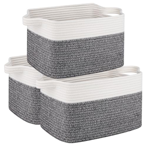 OIAHOMY 3 Pack Storage Basket for Organizing, 13''X9.85''X8.7'' Woven Storage Bins with Handles, toy organizers,Stylish Room Decor, Black variegated - color: Black variegated, size: 13''×9.9''×8.7''