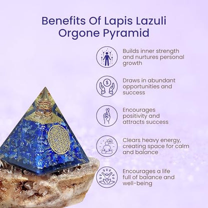 Orgone Pyramid of Success – Lapis Lazuli Orgonite for Honesty, Self-Awareness, Chakra Balancing, Meditation, Reiki Healing, EMF Protection & Positive Energy Enhancement - color: Lapis Lazuli