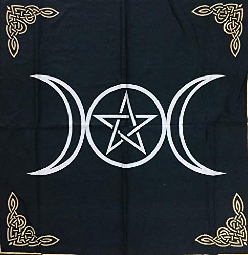 Indian Consigners Altar Cloth Triple Moon Pentagram Triquetra Witchcraft Alter Tarot Spread Top Cloth Wiccan Square Spiritual 24 by 24 Sacred (Triple Moon Pentagram Triquetra Silver) - size: 24" x 24" (Square)