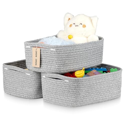 Small Storage Baskets for Organizing, Woven Storage Bins for Shelves, Gift Basket Empty, Cute Decorative Closet Organizer, Baby Rope Basket, Dog Toy Storage, 13.2x8.2x5.2”, 3Packs Mixed Gray - color: Mixed Gray, size: M