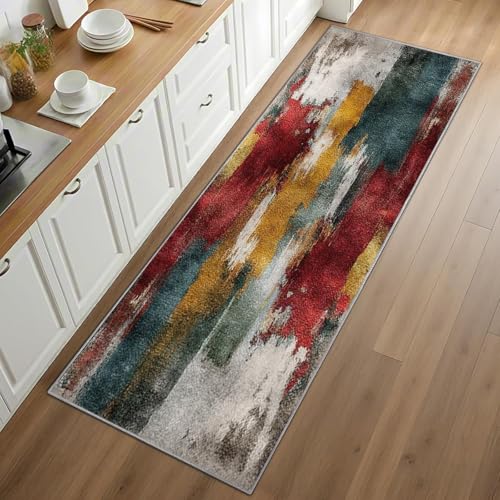 Modern Abstract Runner Rug 2x6ft, Brown Rust Red Runner for Kitchen, Vintage Mottled Rugs, Soft Non-Slip Hallways Mats for Floor - Country Farmhouse Home Decor - color: Vintage Mottled, size: 2' x 6' (Runner)