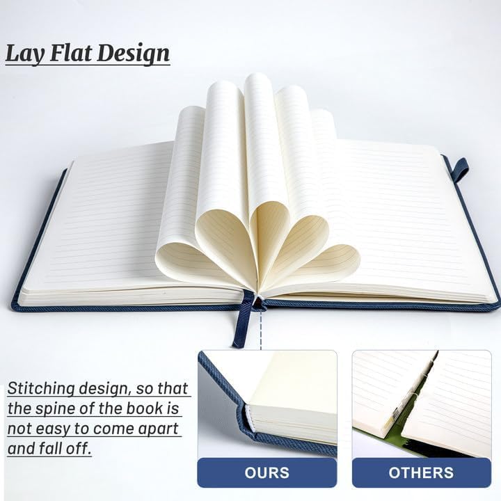 CAGIE A5 Lined Journal Notebook 256 Pages Journals for Writing with Pen Loop Hardcover Journaling Notebooks with Inner Pocket, 5.7" x 8.3", Blue - color: 01 blue