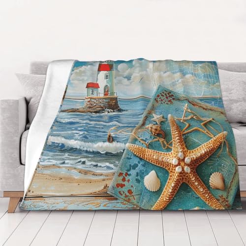 Beach Prints Throw Blanket (320g Flannel) Anti-Pilling Warm Fuzzy Blankets for Bed Sofa Couch Travel 40x30 Inch - color: Beach, size: 40x30 Inch