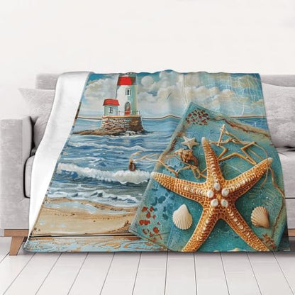 Beach Prints Throw Blanket (320g Flannel) Anti-Pilling Warm Fuzzy Blankets for Bed Sofa Couch Travel 40x30 Inch - color: Beach, size: 40x30 Inch