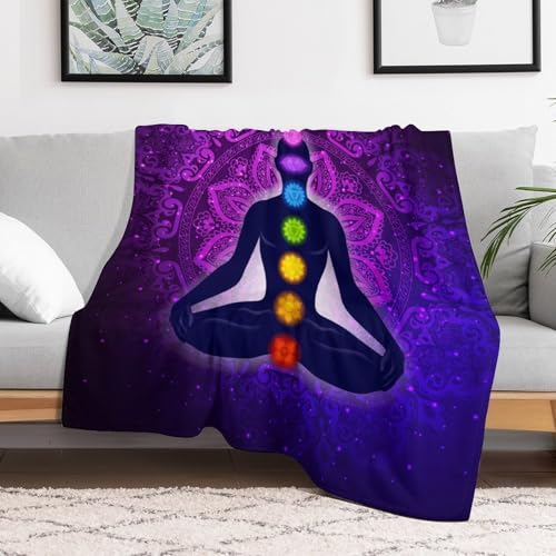 Seven Chakra Yoga Meditation Lotus Purple Mandala Soft and Comfortable Flannel Blanket, Home Blanket 40"*50" （100 * 130cm） - color: Seven Chakra Yoga Meditation Lotus Purple Man, size: 40"*50" （100*130cm）
