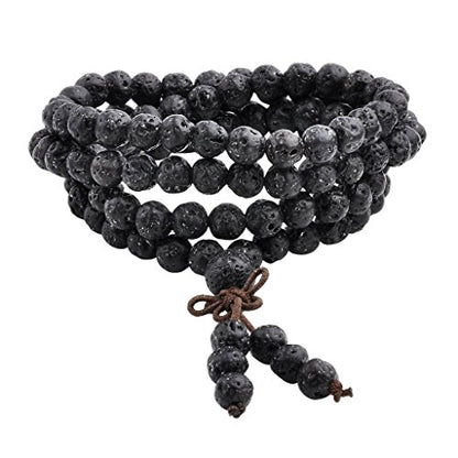 Jovivi 6mm 8mm Natural Lava Rock Stone Healing Gemstone 108 Prayer Beads Tibetan Mala Bracelet Necklace - color: 6mm Beads