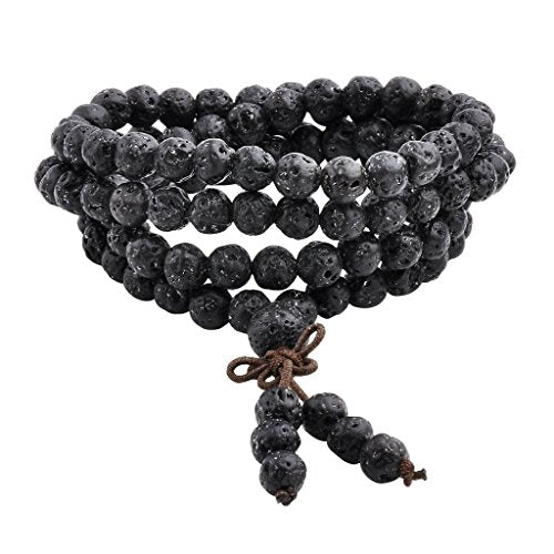 Jovivi 6mm 8mm Natural Lava Rock Stone Healing Gemstone 108 Prayer Beads Tibetan Mala Bracelet Necklace - color: 6mm Beads