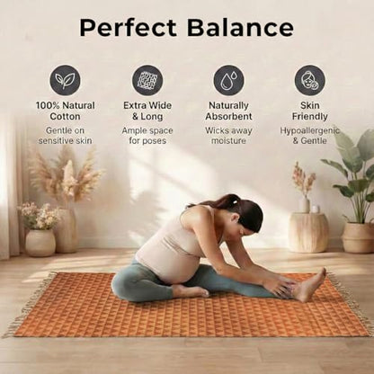 VINYASA Handwoven Cotton Yoga Rug Mat – Naturally Dyed | Absorbent, Washable Yoga Mat/Fitness Rug, Hatha, Pilates & Meditation - Non-Slip Grip | Extra Long & Wide | Trikon Series - color: Marigold