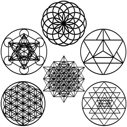 Taiyin 6 Pcs 12 Inch Wooden Sacred Geometry Wall Art Set, Zen Geometric Wall Decor for Home Meditation Room, Inspired Hanging Art with Metatron Cube, Flower of Life, Sri Yantra(Black)
