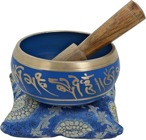 4 Inches Hand Painted Metal Tibetan Buddhist Singing Bowl Musical Instrument for Meditation with Stick and Cushion