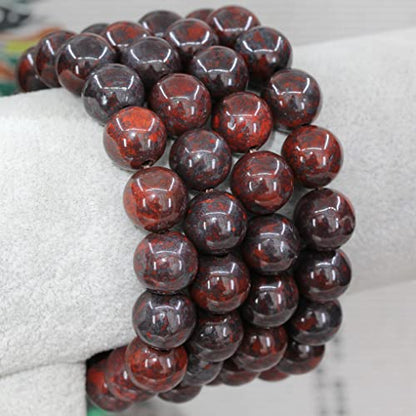 Keleny Semi Precious Stones Natural Gemstones 12mm Round Beads Crystal Stretch Bracelets 7 Inch Unisex - color: Red Flame Jasper