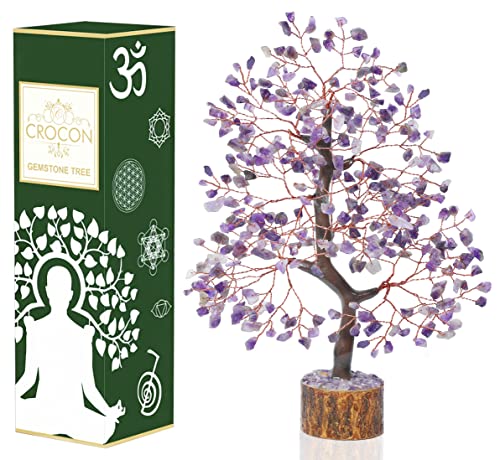 Crocon® Amethyst Crystals Tree, Birthday Gifts for Women & Men, Purple House Decor for Shelf Healing Crystals, Spiritual Gift Purple Decor, House Warming Gifts New Home, Birthday Gift for Mom Sister - color: Bg Amethyst (Copper Wire)