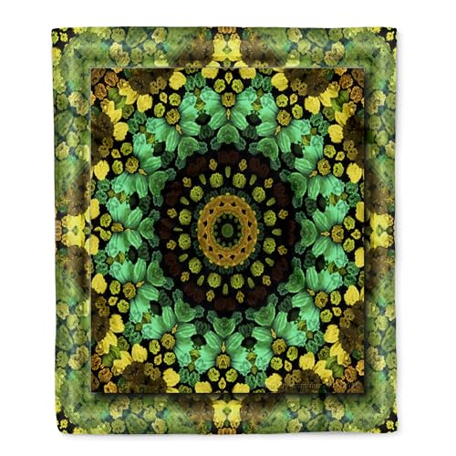 3dRose Mandala 29 Floral Flowers Green Turquoise Gold Glowing Peace Meditation Silktouch Minky Blanket