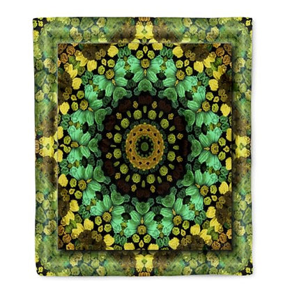 3dRose Mandala 29 Floral Flowers Green Turquoise Gold Glowing Peace Meditation Silktouch Minky Blanket