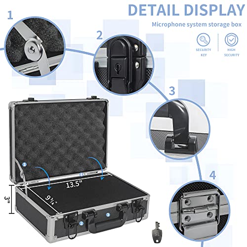 14 Inch Hard Shell Carrying Case Ideal for Wireless Mic System Storage & Camera Gear Transportation, Aluminum Alloy Sturdy Build, Customizable Pre-Diced Foam, Black
