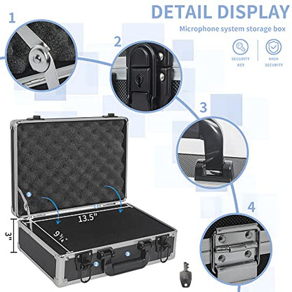14 Inch Hard Shell Carrying Case Ideal for Wireless Mic System Storage & Camera Gear Transportation, Aluminum Alloy Sturdy Build, Customizable Pre-Diced Foam, Black