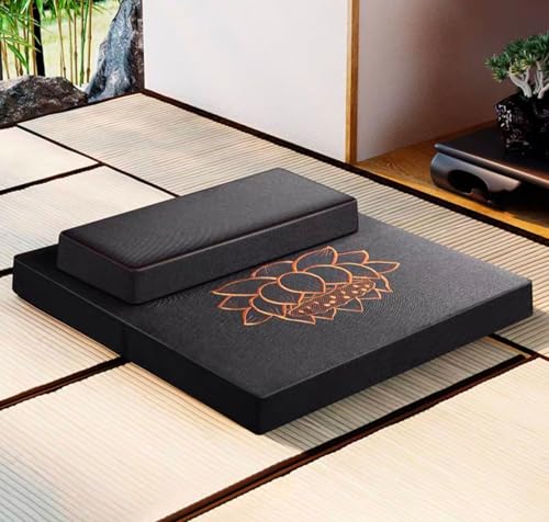 Large Meditation Cushion Mat Set Thick Yoga Mat Bolster Floor Pillows Seating for Adults Upgraded Meditation Accessories(Size:24x24inch,Color:Black) - color: Black, size: 24x24inch