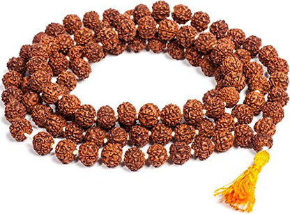 IS4A Nepali 5 Mukhi Rudraksha Mala (108+1 Beads) with Authentication Certificate | Natural Brown Round Beads | Japa & Wearing Mala | 9.6 mm Approx, 55g | Spiritual Meditation Necklace