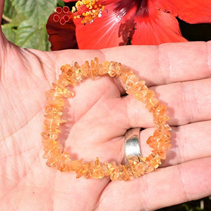 Zenergy Gems Charged Premium Natural Crystal Chip Bead Bracelet + Moroccan Selenite Charging Crystal [Included] - color: Citrine