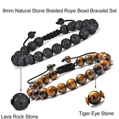 M MOOHAM Fathers Day Gift Mens Bracelet - Beaded Natural Stone 8mm Tiger Eye Matte Agate Lava Rock Bracelets for Men Teen Boys Grandpa Dad Birthday Gifts Jewelry - style: Lava Rock & Yellow Tiger Eye Bracelets