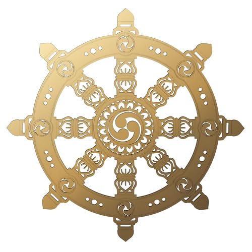 Fourth Level MFG 12” Dharma Wheel (Gold), Sacred Geometry Wood Wall Art, Buddhism Teachings Symbol, Zen Home Decoration for Yoga and Meditation, Good Chakra Energy Spiritual Altar Decor, Cycle of Life - color: 12" Dharma Gold