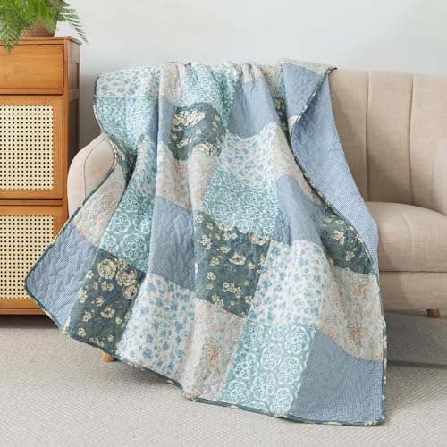 SLPR Cotton Quilted Throw Blanket, 50" x 60" Floral Farmhouse Patchwork Quilt, Shabby Chic Patchwork Throw Lap Quilt for Couch, Wildflowers - color: Wildflowers
