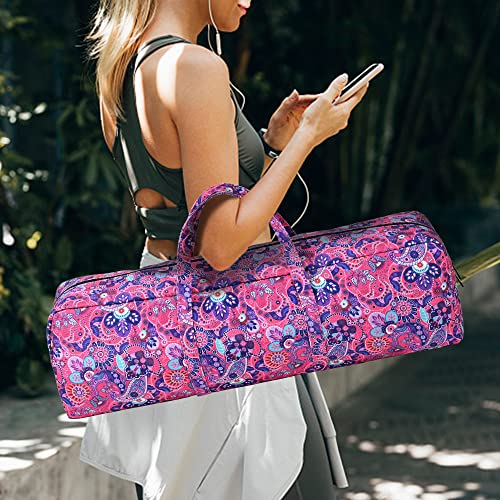| Yoga Mat Bag | Large Yoga Mat Carrier with Wet Pocket | Yoga Gifts | Gym Tote Bag for Women - color: Bright pink