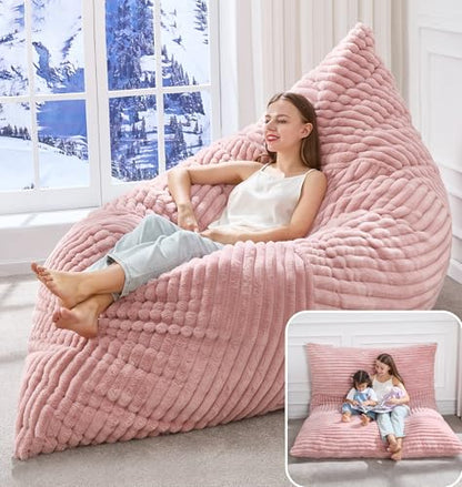 Hobestluk 3 in 1 Bean Bag Chair Giant Bean Bag Chairs Convertible Bean Bag Floor Cushion with Machine Washable Cover, Beanbag Chairs for Adult (Pink) - color: Pink
