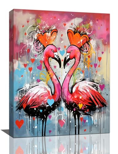 yerretin Flamingo Wall Art Banksy Graffiti Pictures Wall Decor Pink Canvas Painting Modern Home Decoration Artwork for Bathroom Bedroom Living Room Office Framed 12"x16" - color: Flamingo, size: 16"L x 12"W